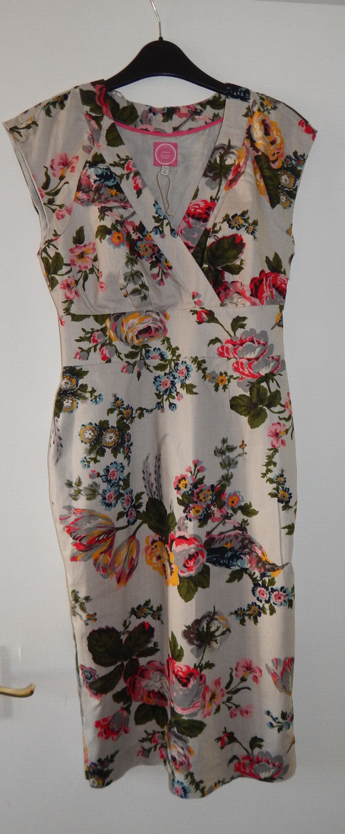 joules grey floral dress Joules Womens Finola Dress Gathered Waist Grey Bloom Floral Ladies Dre   Kent & Country