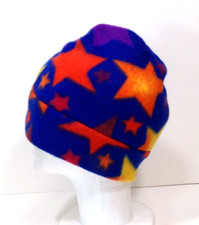 BLUE W / STARS POLAR FLEECE BEANIE / SKULL CAP WINTER HAT h88cr