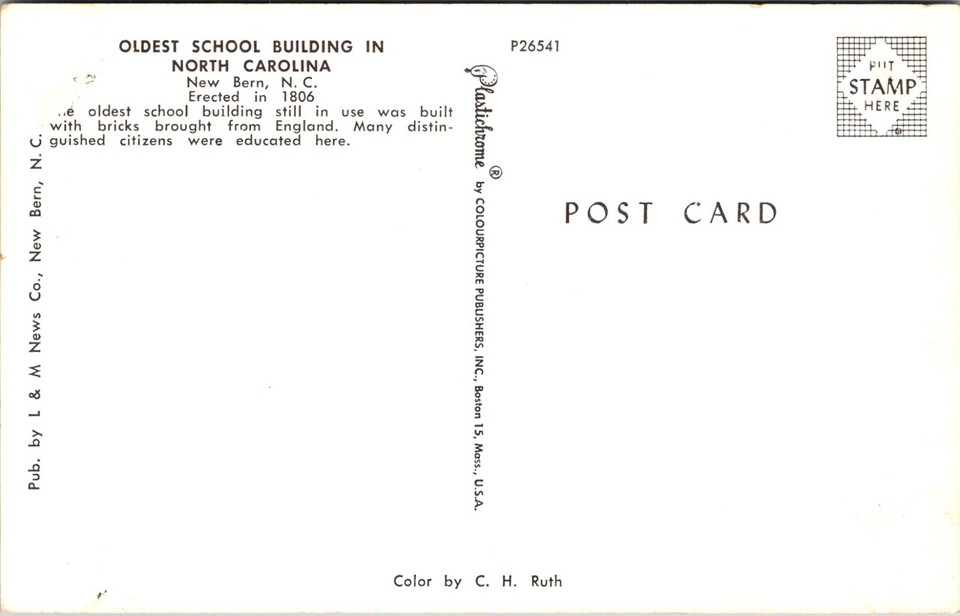 Postcard NC New Bern, North CarolinaOldest School Building in North