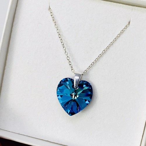 Ciondolo Collana Cuore Argento 925 Scatola Regalo Blu Realizzata in Cristalli Swarovski® - Foto 2 di 12