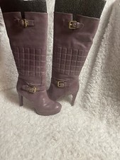 Rockport Leather Lavender Quilted Platform Slip On Knee High Heels Size 8.5