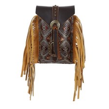 REAR CINCH SADDLE BAG Carved Dark Oil Leather Light Chestnut Fringe 8.5" x 5"