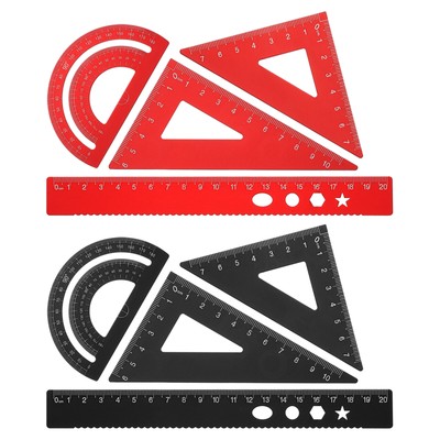 Triangle Ruler Protractor Square and Ruler Set, 8 Pcs(Black/Red, 21cm/8'')