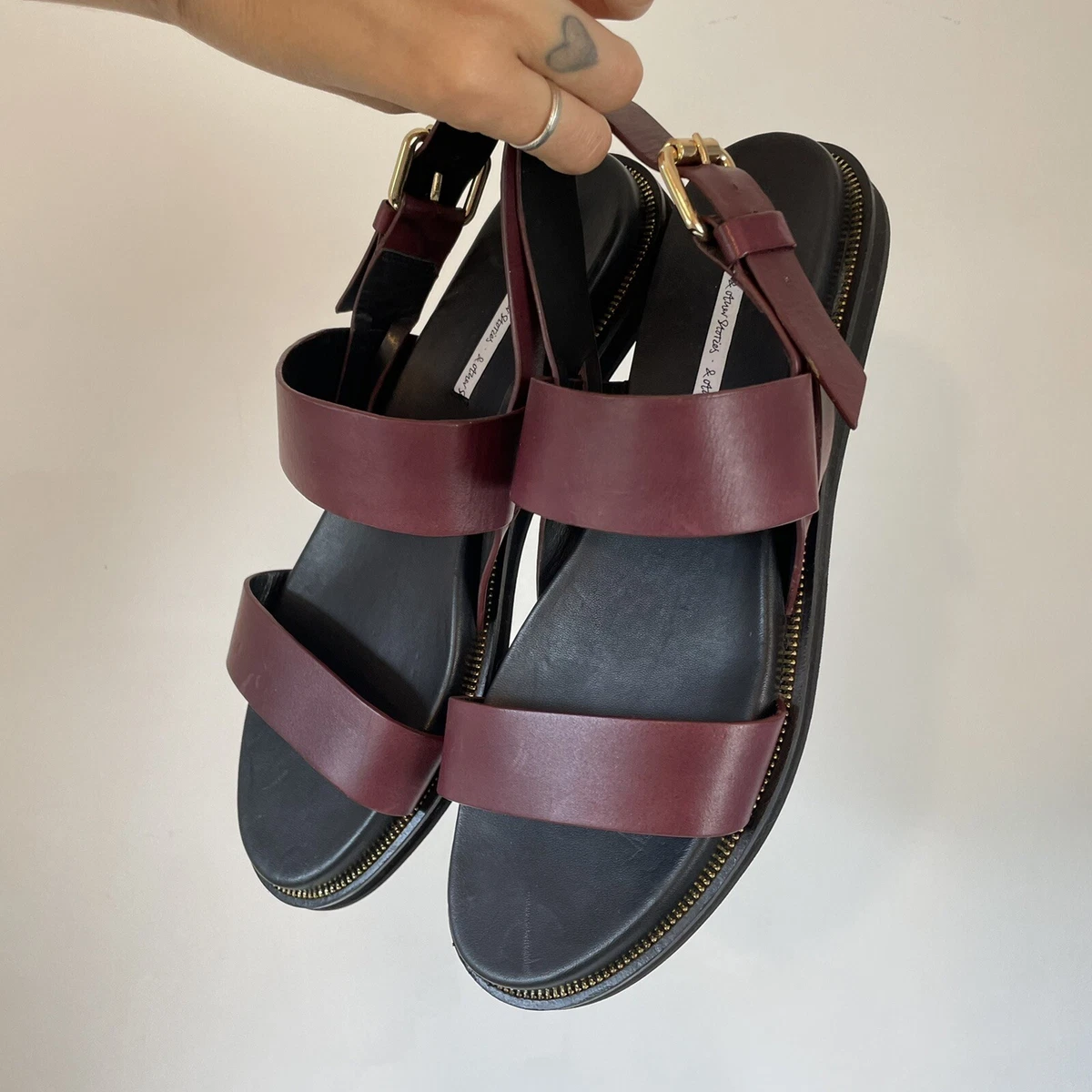 Other Stories Sandals Dark Red Diagonal Slingback Leather Strap