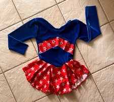 NEW Girls RED BLUE STARS Velvet PATRIOTIC Competition FIGURE ICE SKATING DRESS
