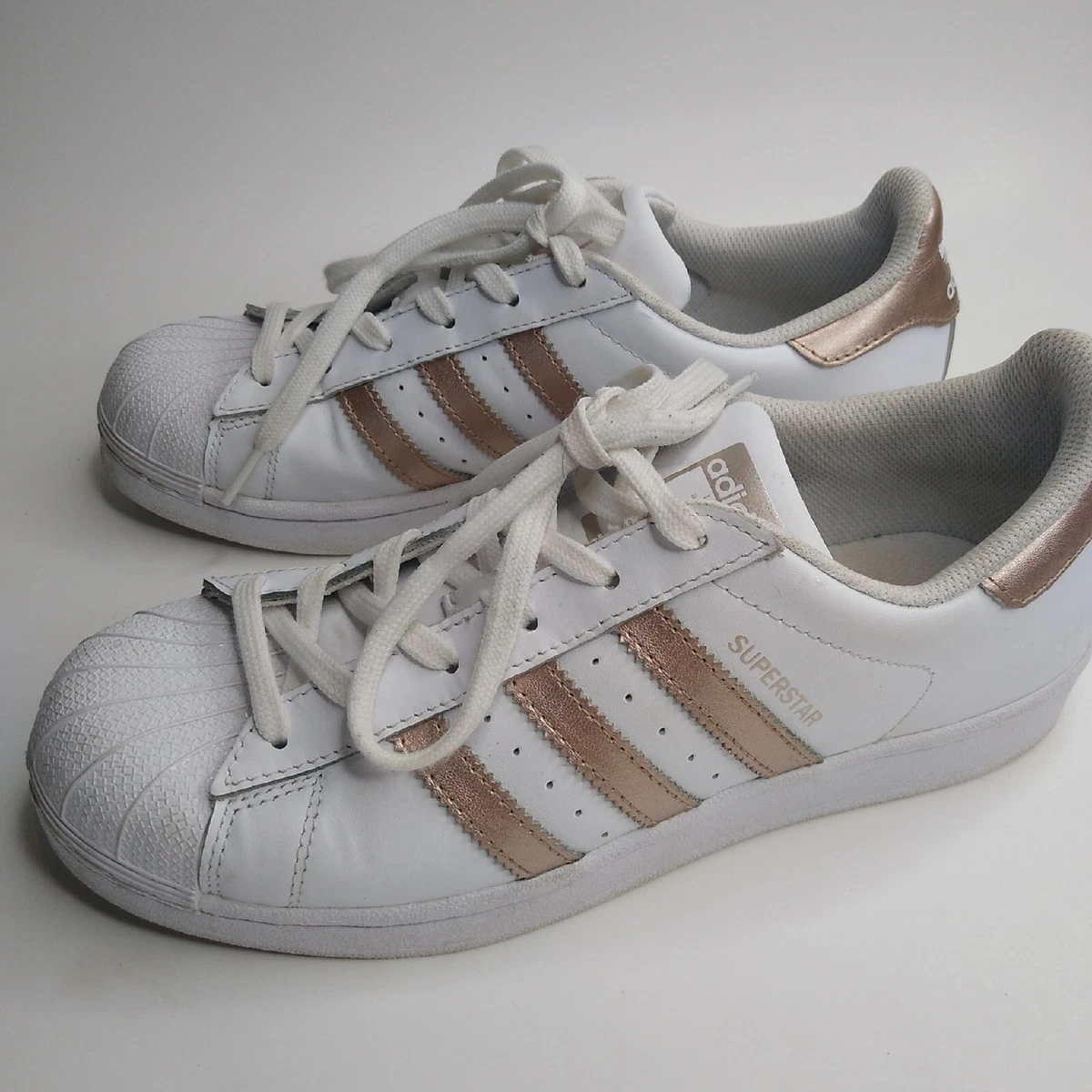 Adidas Sneakers Women&#039;s Size 7 3 Stripe White Rose Gold BA8169 eBay