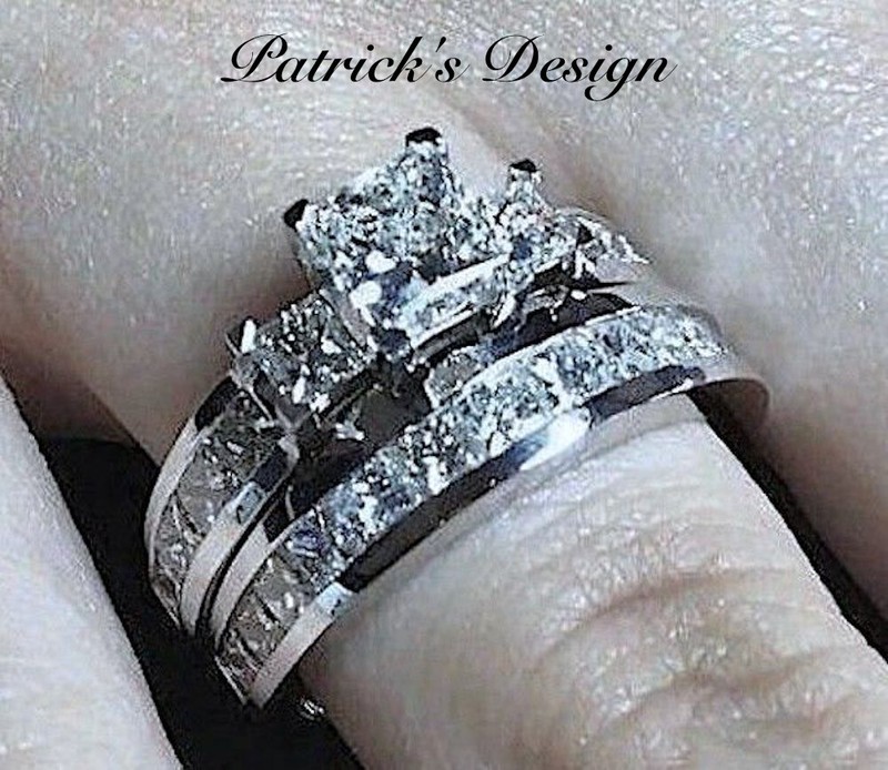 2.75CT NATURAL PRINCESS DIAMOND ENGAGEMENT WEDDING BRIDAL RING SET 14K W.G. P768