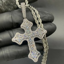 3 CT D/VVS1 Natural Moissanite CROSS Men's Pendant IN 925 Sterling Silver