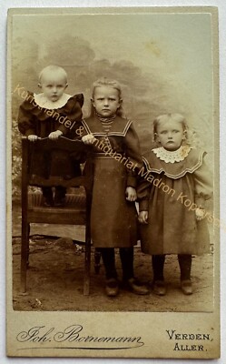 orig. CDV Foto Fotografie Bild alt Kind Kinder Mode um 1890 Verden Aller Mädchen