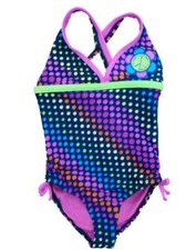 Angel Beach Girls Blue With Neon Dots Swimming Suit Swim Bathing Suit 1 PC 4