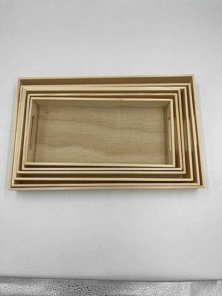Wooden Nested Serving Trays - Set of 6 Unfinished Rectangle Trays with Handles - Image 4 of 4