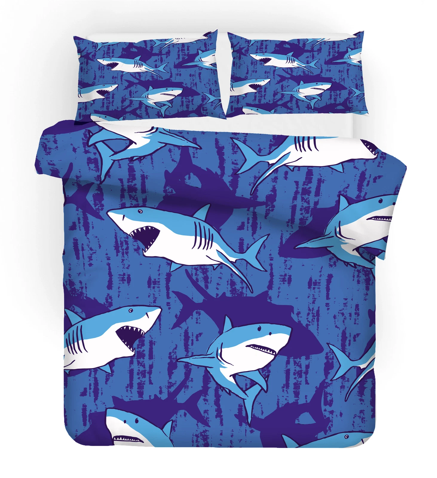 Cartoon Shark Marine Animals Duvet Quilt Cover Pillowcase Double Bedding Set