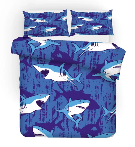 Cartoon Shark Marine Animals Duvet Quilt Cover Pillowcase Double Bedding Set