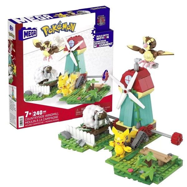 Mega Pokemon WindmüHlen Farm Pikachu Spielzeug Figur Taubsi Wolly Spielset Neu-image