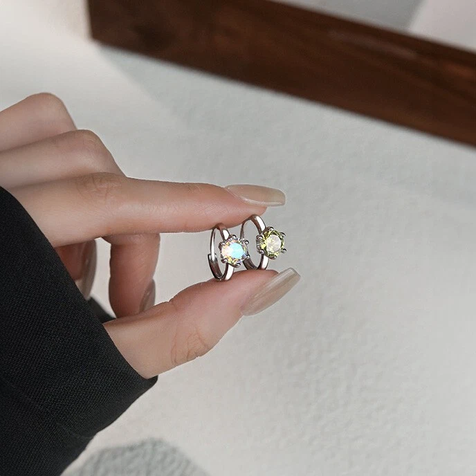 Creolen aus 999 Silber mit Zirkonia Regenbogen oder Peridot-Grün, Damen Ohrringe - Bild 2 von 3