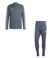 adidas Tiro Tracksuit Mens Small Slim Jacket and Pants Set Soccer Grey White