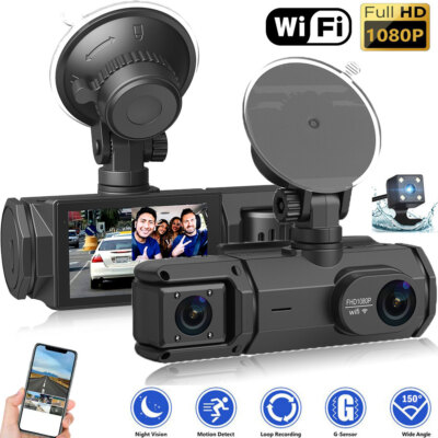 3 Lens Dashcam Auto KFZ DVR Kamera Video Recorder Dash Cam G-sensor 1080P WiFi