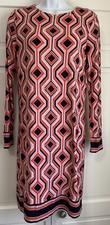 Michael Kors Coral & Blue GeometricPrint Sheath Dress Small Long Sleeves