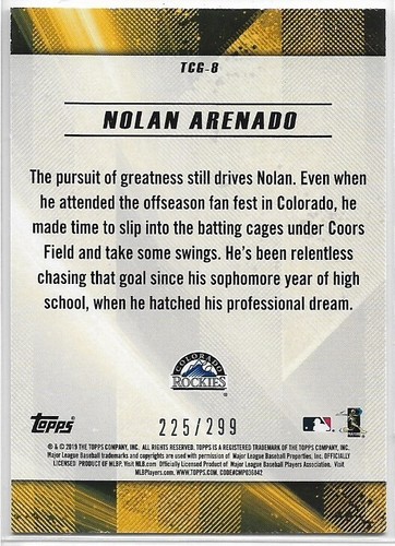 2019 Topps of the Class Nolan Arenado #TCG-8 Gold Parallel #'d /299 Rockies - Picture 2 of 2