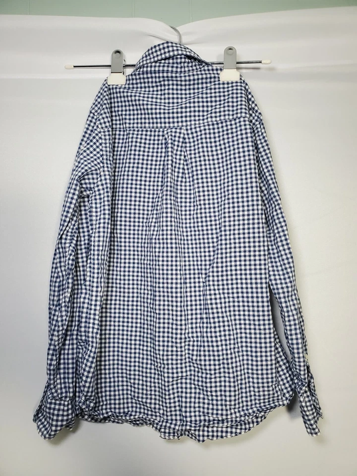 Lands' End Blue White Gingham Button Down Long Sleeve Shirt Boy's Medium 10-12. - Image 3 of 4
