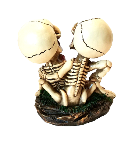 Estatuilla de amantes del esqueleto con calavera rosa estatua esqueleto Halloween - Imagen 2 de 2