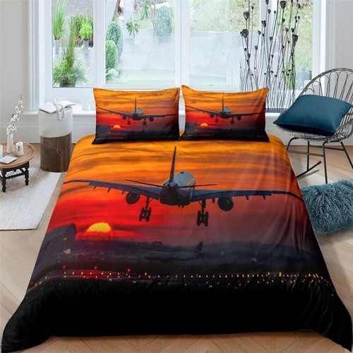 Scenery Airplane 3D Printed Gift Quilt Duvet Cover Set Pillowcase King Queen