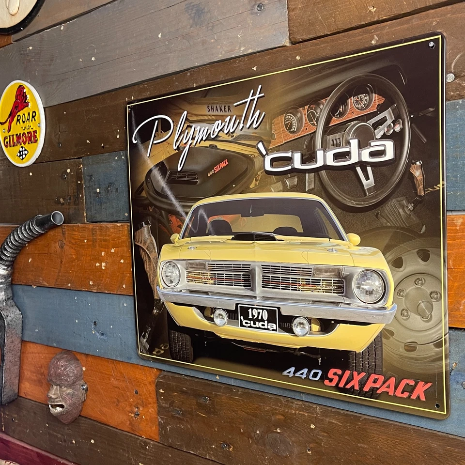'70 Plymouth Cuda 440 paquete de seis 15" x 12" letrero de metal estaño bordes reforzados con dobladillo Foto 4 de 4