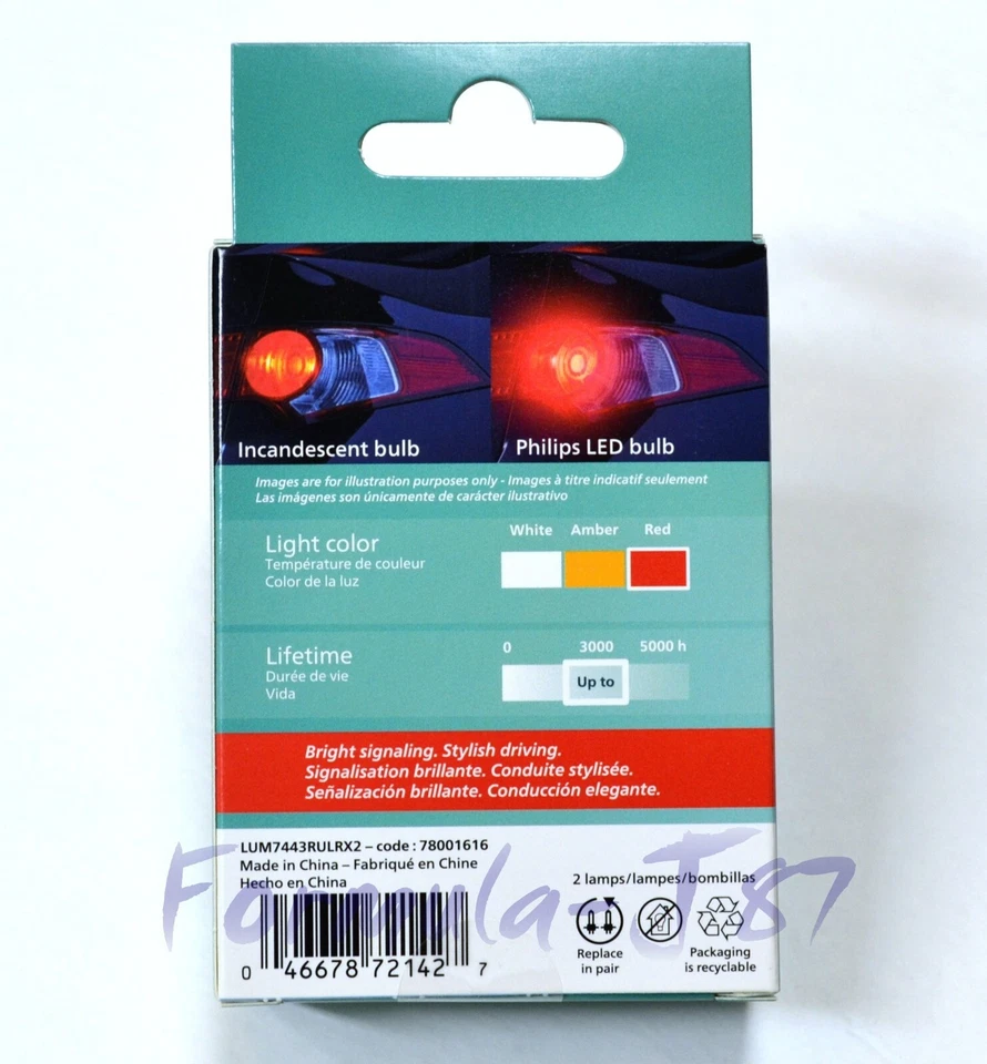 Philips Ultinon LED Light 7443 Red Two Bulbs Brake Stop Tail Park Replace OE Fit - Image 3 of 4