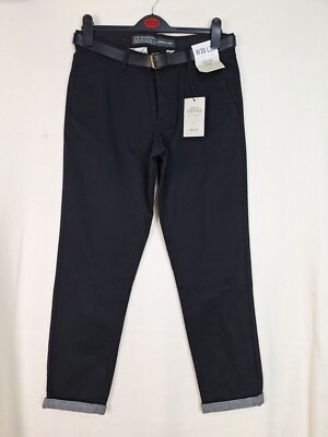 Primark Mens Black Button Up Stretch Slim Belted Trousers Size W30 L30 New