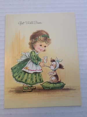 Vintage 1982 Get Well Soon Card Paper Ephemera Pets Dogs Psalm 46:1 Spring Joy