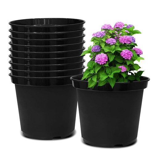 3 Gallon Plastic Nursery Pots, 10 Inch Round Plant Pots with Drainage Holes, ...
