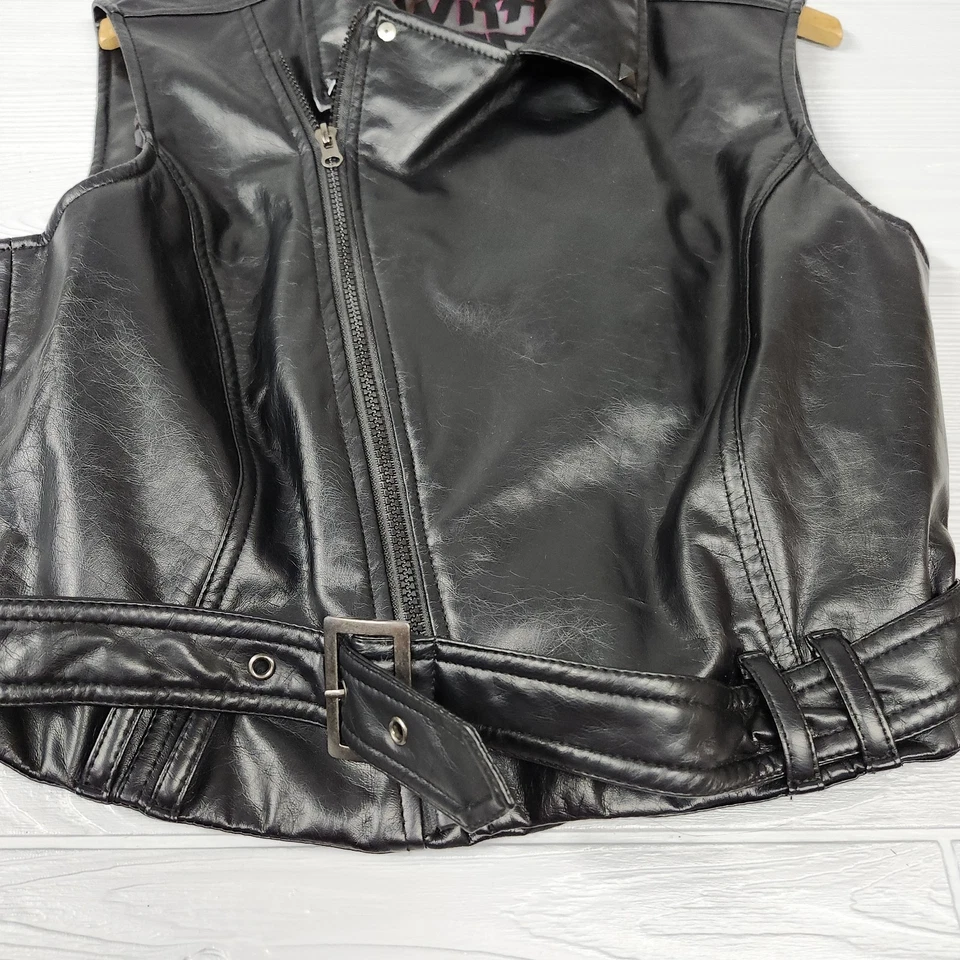 Vintage Abbey Dawn By Avril Lavigne Black Poly Leather Moto Punk Vest Juniors XL - Image 3 of 4
