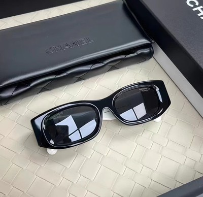 Chanel Women's Sunglasses CH5525 Classic Black/White Rectangular Frame 52-19-140