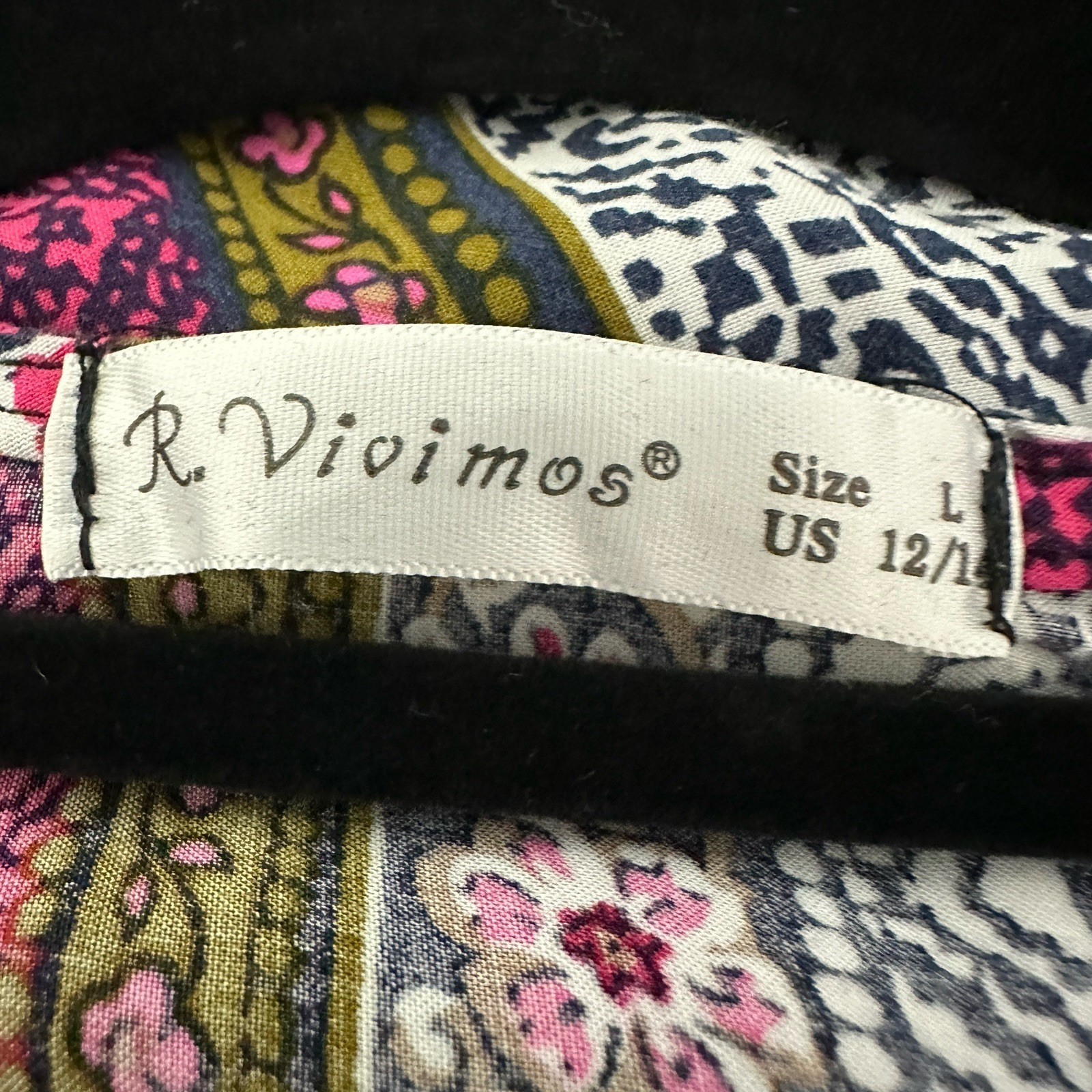 R Vivimos Womens Dress L Pink Green Stripe Wrap Ruffle Maxi Retro Peasant Boho