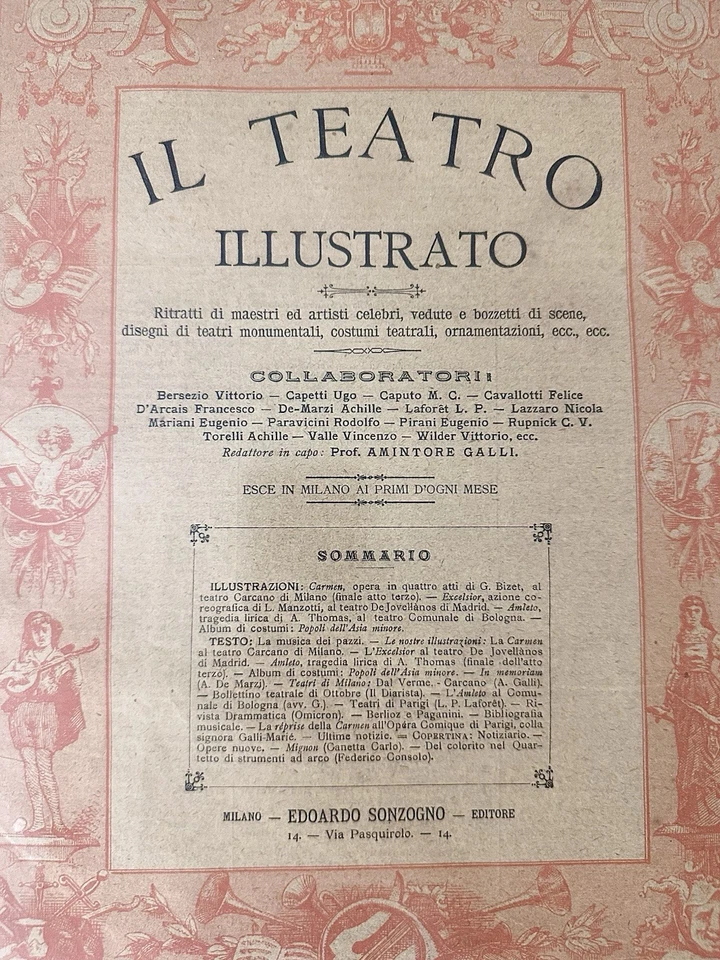 Antique Framed “Il Teatro Illustrato” 1883 Milano Italy - READ DESCRIPTION - Image 2 of 4