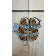 Cat Jack Toddler Girls Blue Pearl Embellished Sandals Size 9 Hook Loop Blue