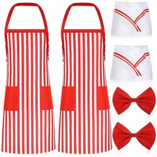 6Pcs 1950s Waiter Adult Costume Kit Soda Jerk Costume Ice Cream Outfit Red White