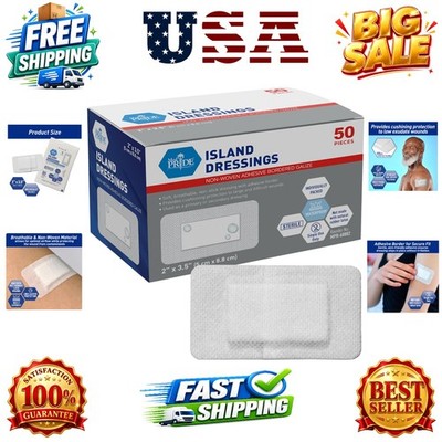 Adhesive Island Dressing 2x3 in, Pack of 50 Sterile Bordered Wound Dressings,...