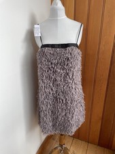 Zara feather fluffy Textured grey little Mini Dress m l xl festival party bnwt