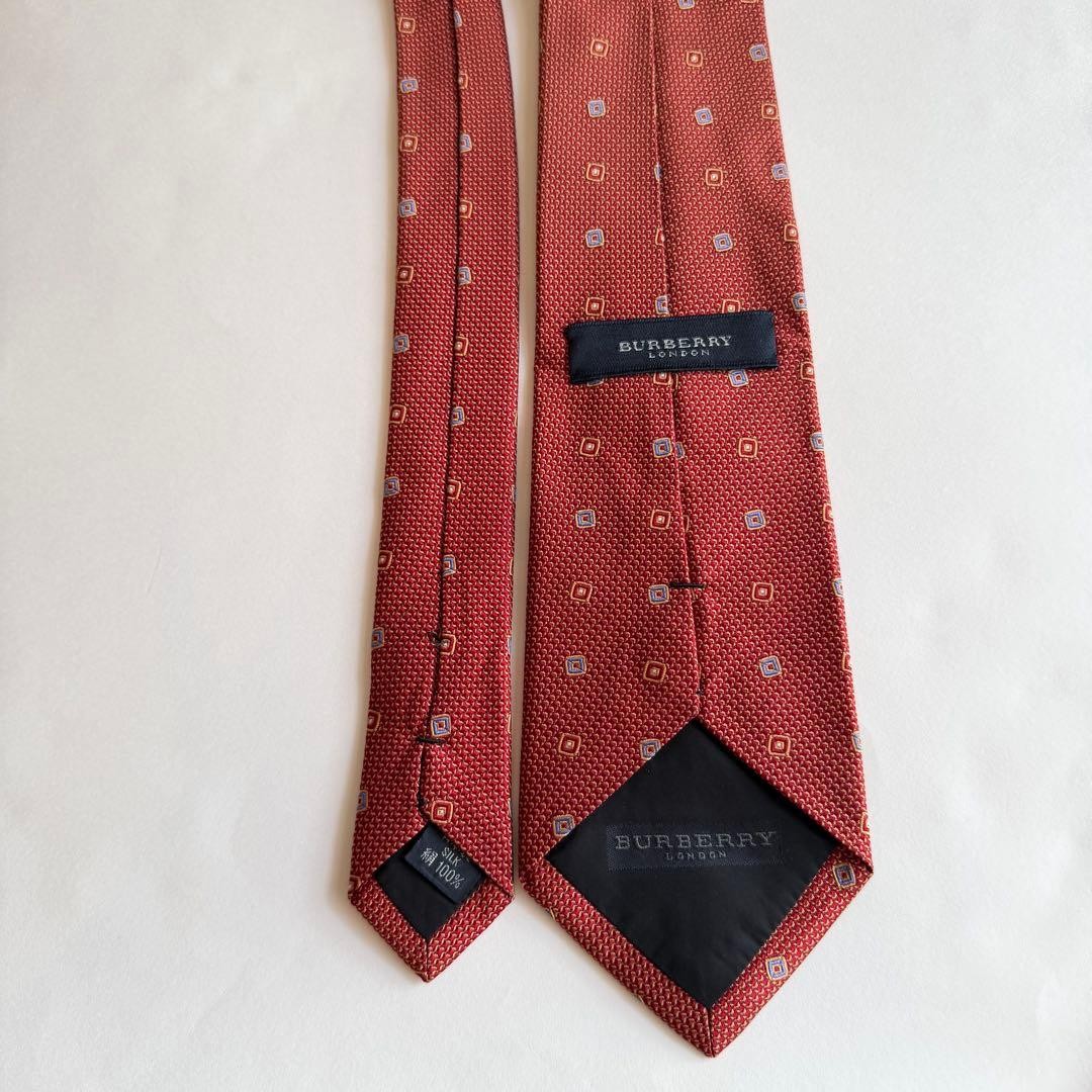 Burberry Geometric Pattern Red Orange Square Tie … - image 4