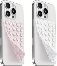 2 Pack Silicone Suction Cup Phone Case Mount Double Sided, Pink & White 