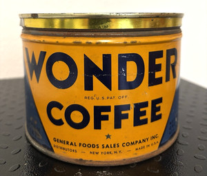 Vintage WONDER Coffee Can – General Foods – Cardboard & Tin – Original Graphics