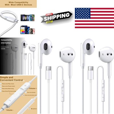 USB C Earphones 2 Pack with Noise Isolation and Dynamic Drivers for Clear Audio