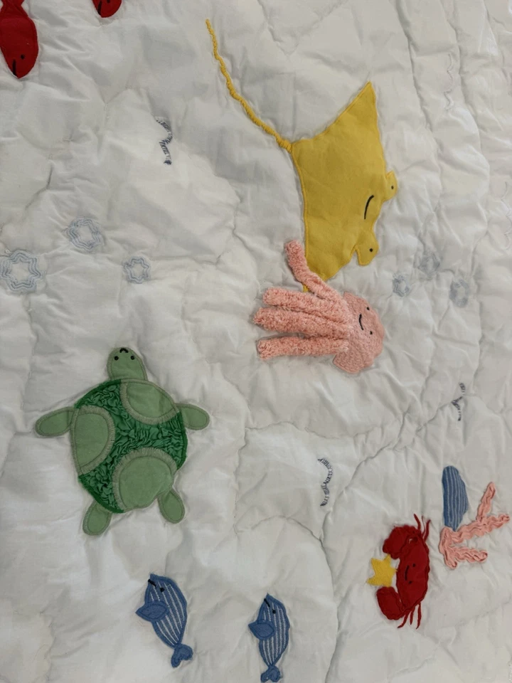 Pottery Barn kids Under The Sea Baby Quilt Sea Life 36 X 50 & Crib Sheet Blue - Image 3 of 4