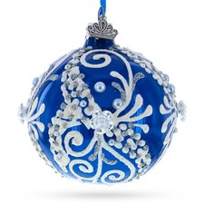 Snow Swirls on Blue Glass Ball Ornament 3.25 Inches