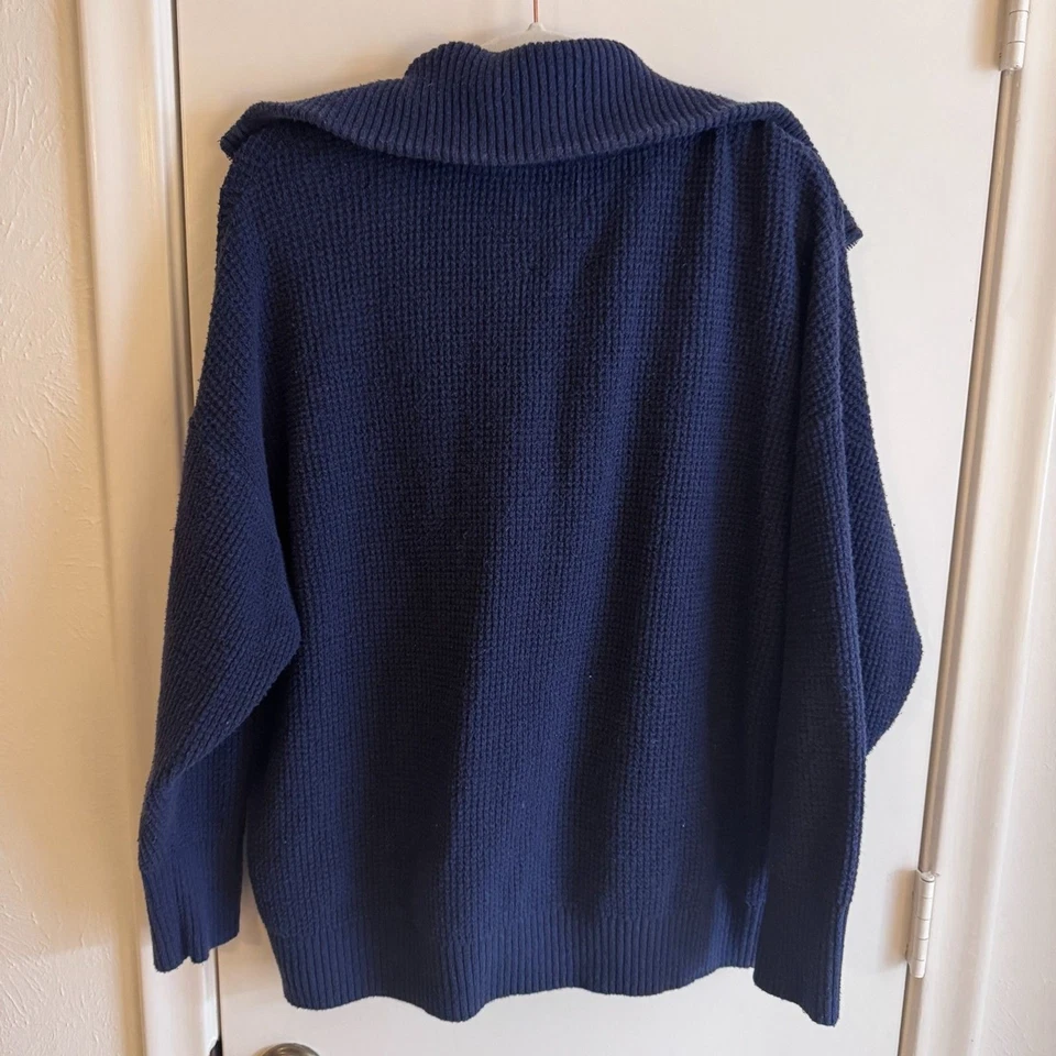 Womens Aerie Navy Blue Oversized 1/4 Zip Ribbed Sweater Size L VGUC  - Image 2 of 4