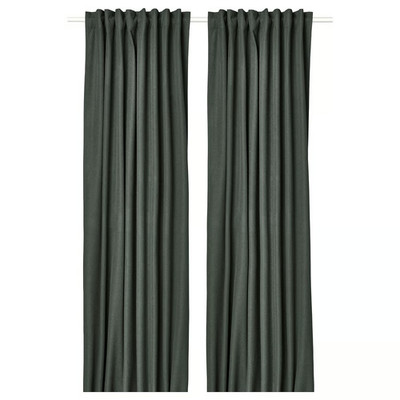 NEW Ikea ROSENMANDEL Black Out Curtains 1 pair Dark Green 53x84 405.562.43