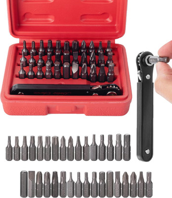 34-Piece Mini Ratchet Set with Right Angle Screwdriver and Bits