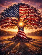 Patriotic Diamond Art Kits for Adults, Tree of Life Diamond Painting Kits for Be