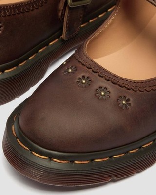 Dr. Martens Mary Jane Flower Crazy Horse Leather Shoes Dark Brown